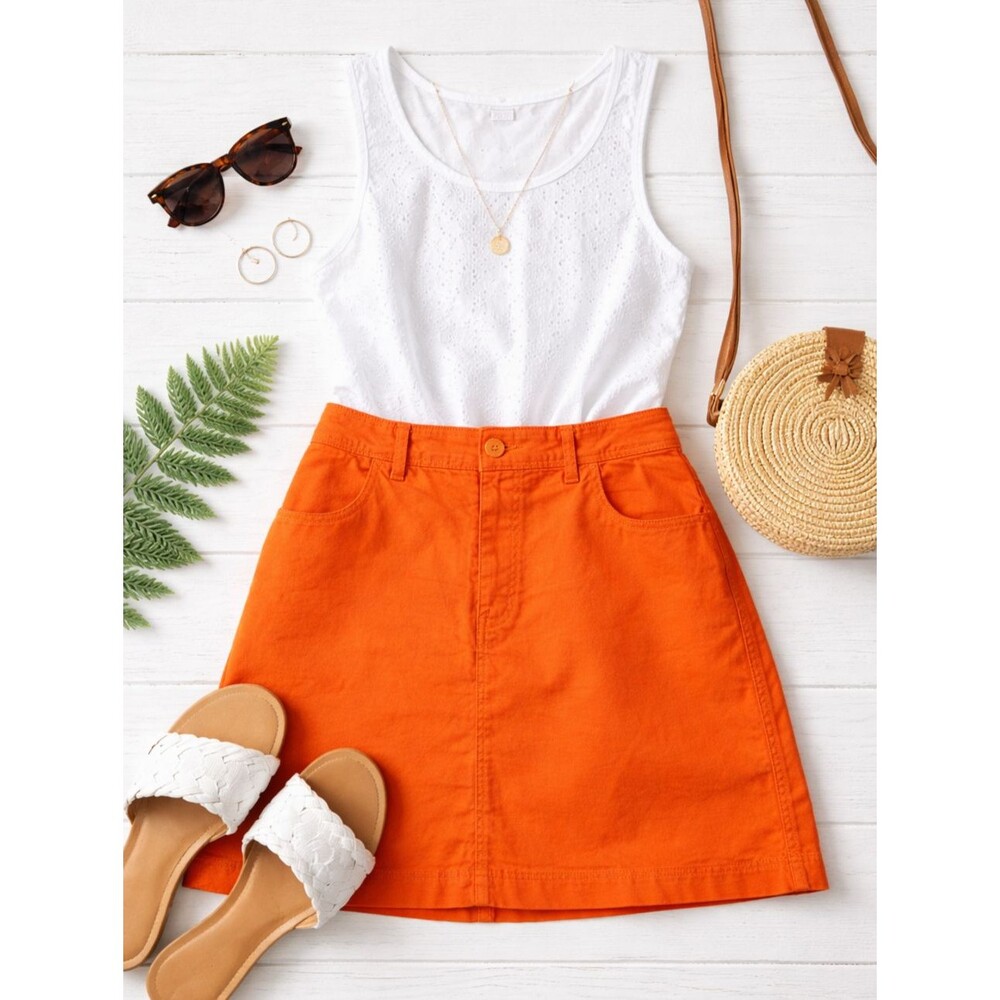 Boden Orange Cotton Blend Above Knee Skirt Women’s US 10 A-Line Summer Casual